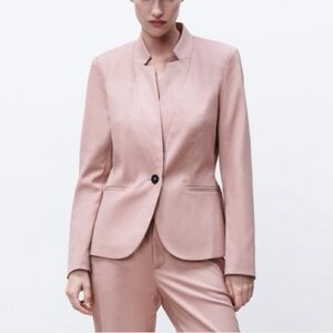 Zara | Heathered Tailored Blazer One Button Closure in Dusty Pink Size 6